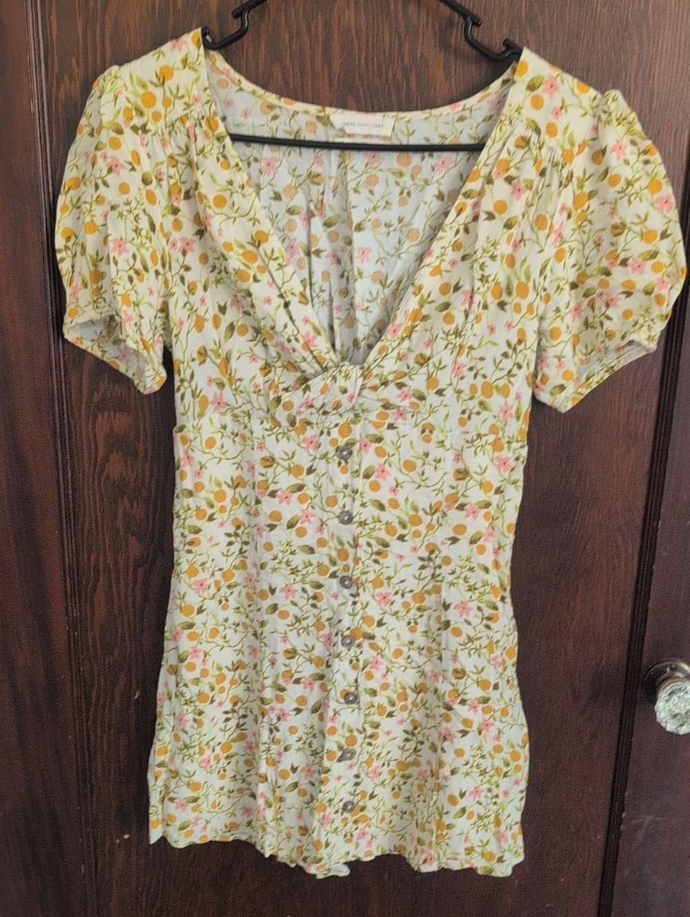 Urban Outfitters Cream Floral Button-Front Mini Dress with Pink & Yellow Accents